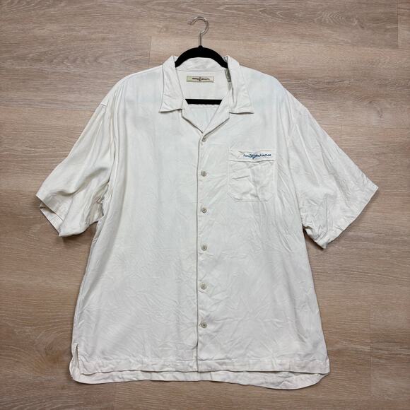 Tommy Bahama Silk Billard Short Sleeve‎ Button Up Men’s XL Color Cream - Picture 1 of 7